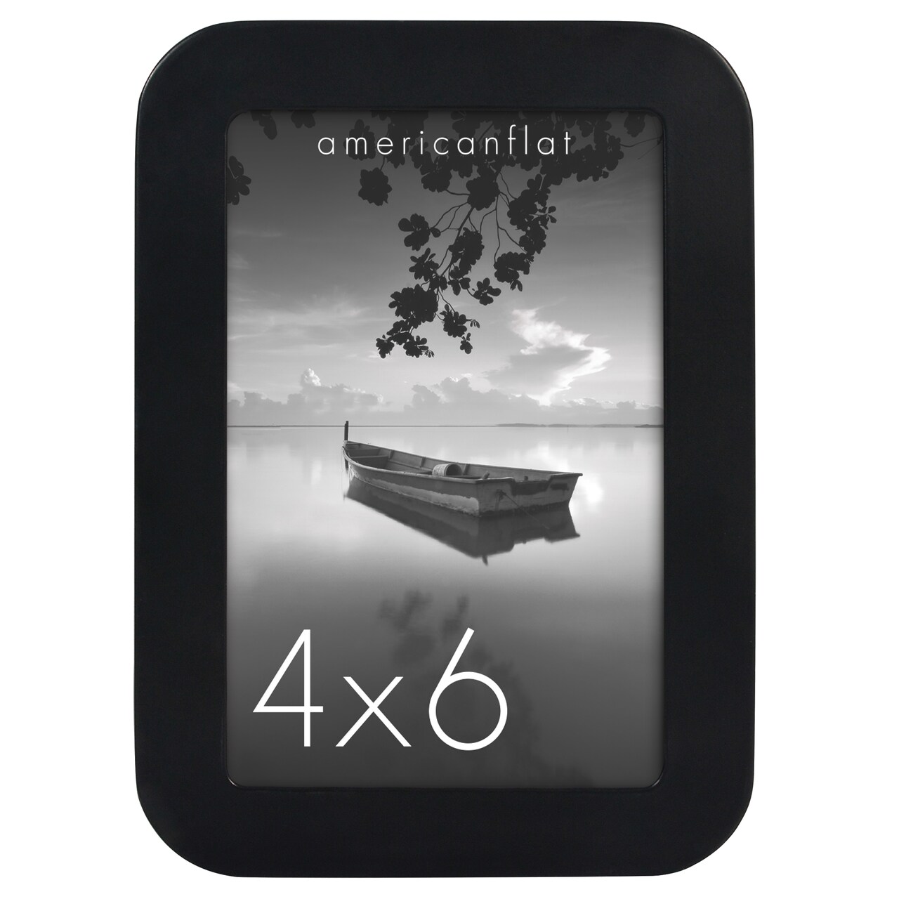 Americanflat Curved Corner Photo Frame - Picture Frame with Round Corners - Shatter Resistant Glass - Triangle Hanging Hardware - Easel for Tabletop Display - Black